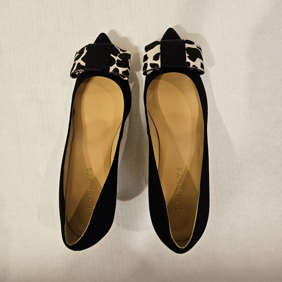 NWOT Talbots Suede Black Kitten Heels Calf Hair Animal Print Bow, 7 - Picture 7 of 11